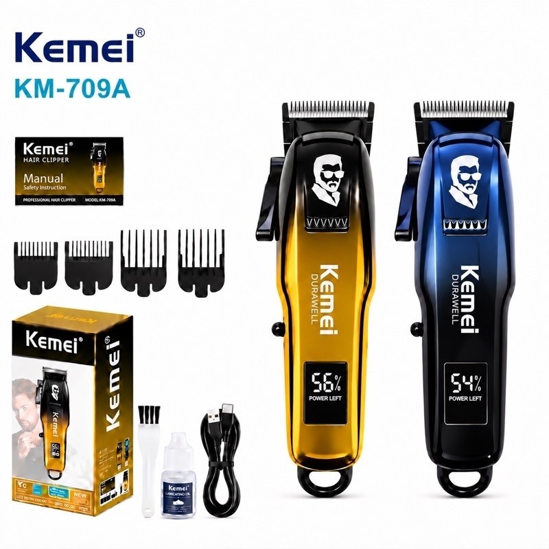 Máquina de cortar cabelo Kemei profissional recarregável com visor LCD KM-709A Bivolt