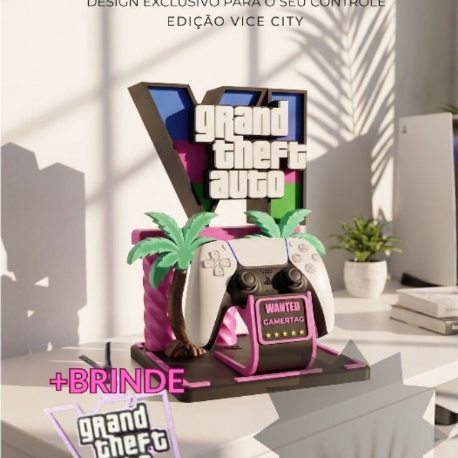 Suporte Para Controle PS4 PS5 Xbox Joystick Gamer Geek GTA VI Vice City + BRINDE