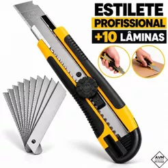 Kit Estilete Profissional Emborrachado + 11 Lâminas 18mm Reforçado Multifuncional Premium