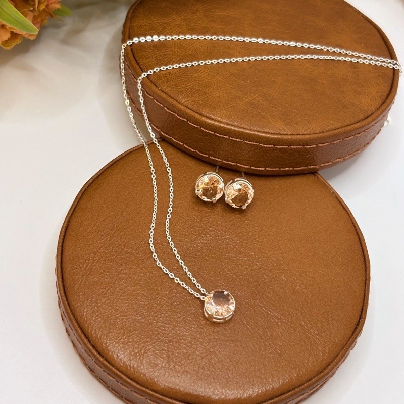 Conjunto Redondo Citrino em Prata 925 Elegante — imagem 2 de 2