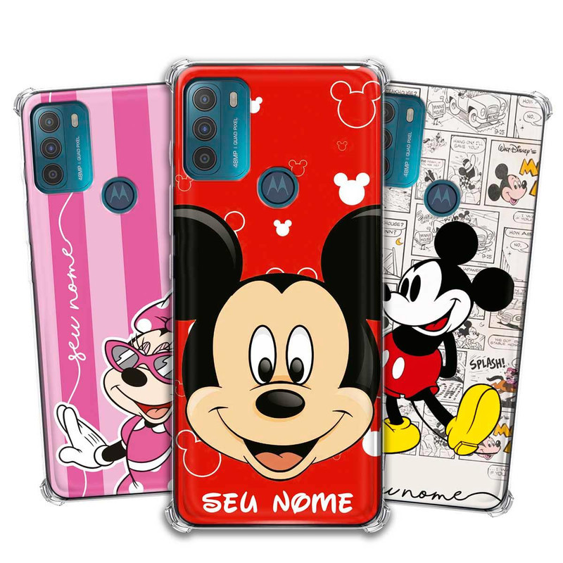 Capa Capinha - Motorola Moto G50 4G - Coleção Mickey e Minnie Personalizada com Nome
