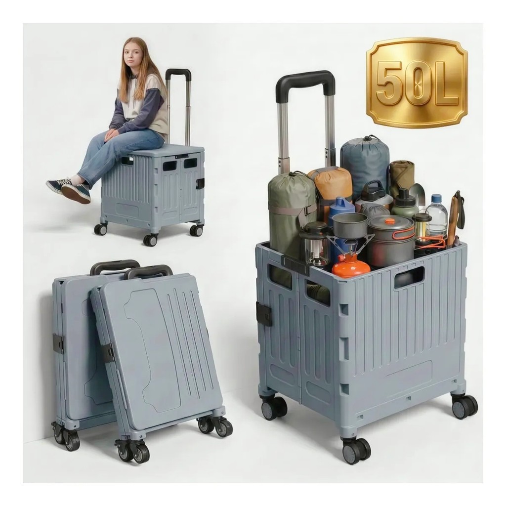 Carrinho Multiuso Dobrável Yesop com Rodas 360º - Reforçado de Grande Capacidade para Compras Camping e Entregas Yesop