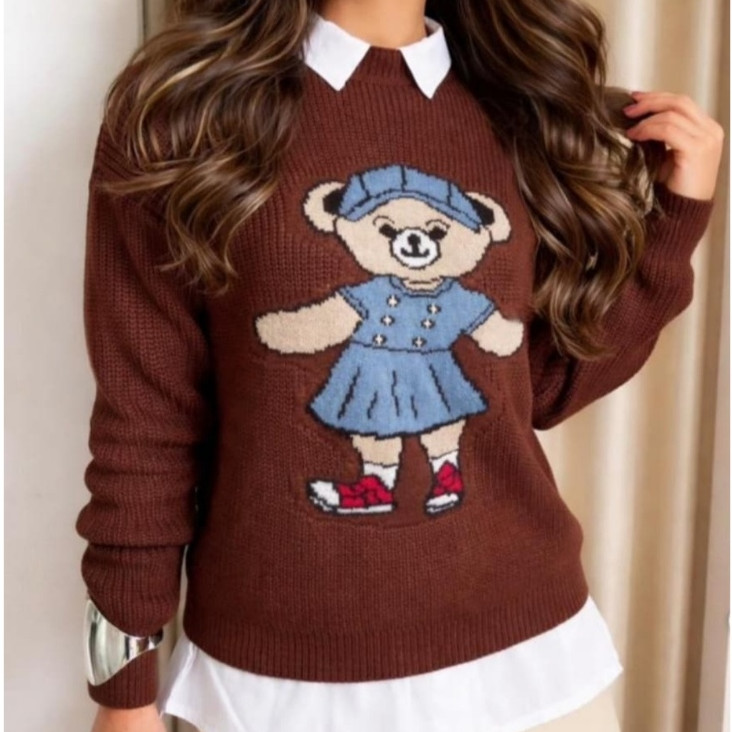 BLUSA TRICÔ URSO FEMININA INVERNO 2026 SUETÉR DE FRIO PREMIUM TRICOT FRIO LÃ