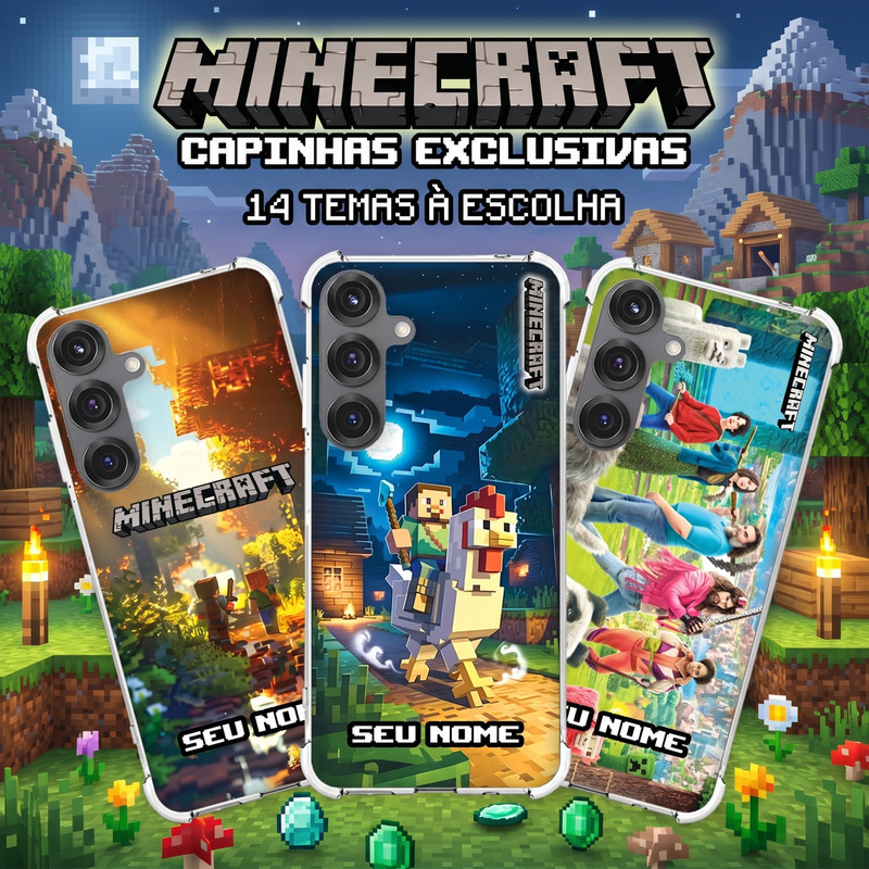 Capa Capinha GALAXY A23 A22 A20 A17 A16 A15 A14 A13 A12 A11 A10 A07 Anti-impacto Personalizada tema gamer MINECRAFT
