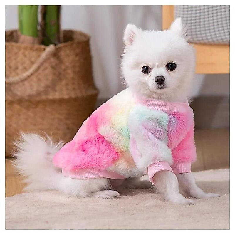 Suéter Colorido de Outono/Inverno para Cães, Feito de Fleece Fino Tie-Dye, para Raças Pequenas como Teddy e Bichon, Roup