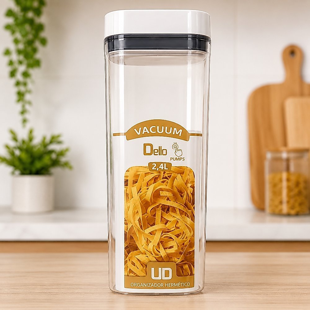 Pote Hermético 2,4L com Vedação a Vácuo Organizador Mantimentos Vacuum Pumps Transparente Dello