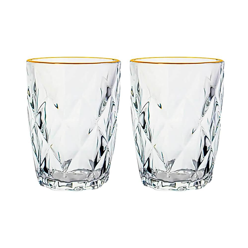 Copos De Vidro Diamond Fio De Ouro 270ml 2 Peças - Lyor