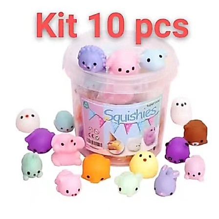 Kit 10 Squishy Mochi Bichinho Criaturas Macio De Apertar Pop It Fidget Anti-Stress TPR Silicone