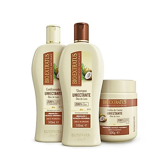 Kit Umectante Coco Bio Extratus Óleo de Coco ( Shampoo, Condicionador e Banho de Creme 500gr)