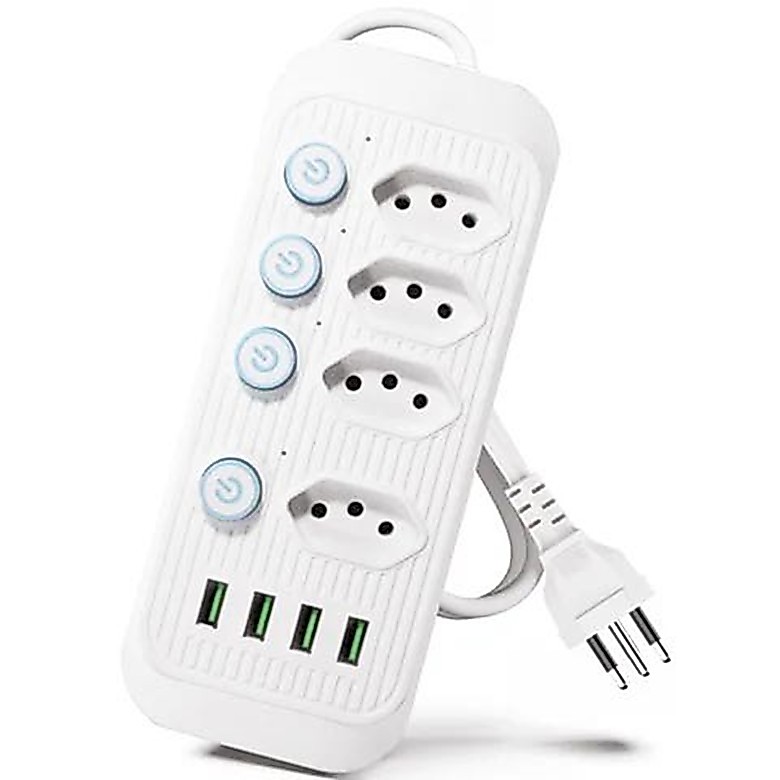 Extensão Filtro De Linha 3 metros Segurança 4 Tomadas 4 Usb bivolt