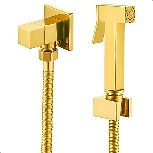 Ducha Higiênica Quadrada Metal Dourada Ouro Inox Chuveirinho Intima Banheiro Luxo
