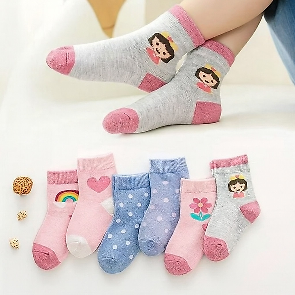 Kit 12 Pares de Meias Infantil Feminina Estampada Coloridas Algodão Macio e Confortável