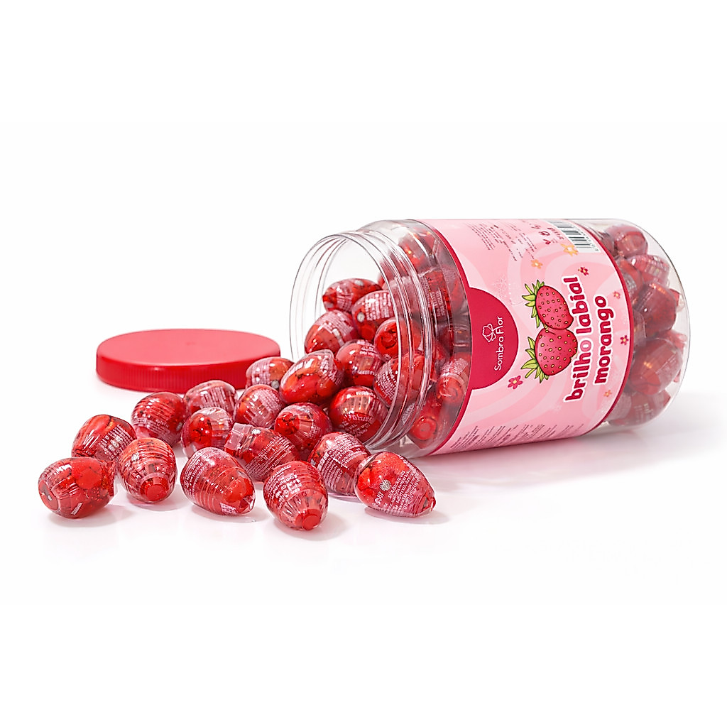 Kit 30 Unidades SOMBRA FLOR Brilho Labial Morango Cremoso - Hidratante Infantil e Adulto