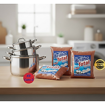 Kit 3 Pasta Limpa Alumínio Brilho Total 500g – Panelas, Prata e Inox
