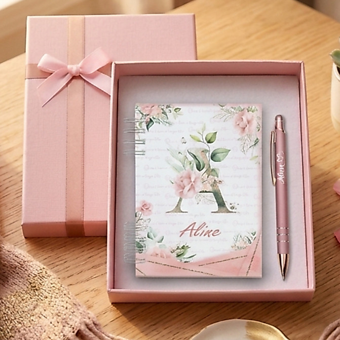 Kit Presente Mães Caderneta Personalizada + Caneta com Nome Caixa Elegante – Presente Brinde Agenda