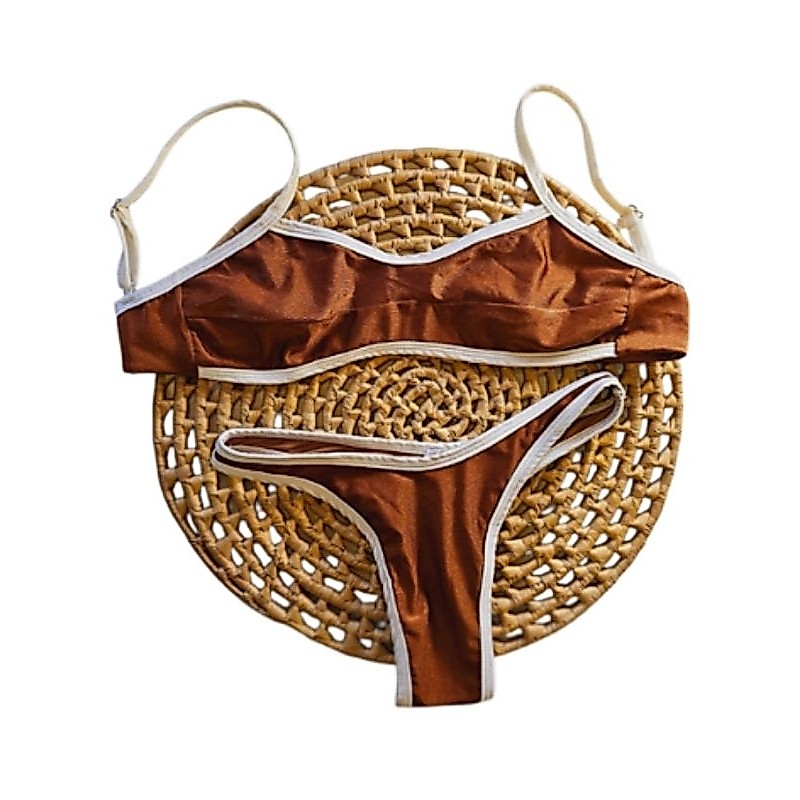 Biquíni Top Reto com Calcinha Asa Delta bicolor – Tecido Brilhoso  trilobal Poliamida biquíni da moda