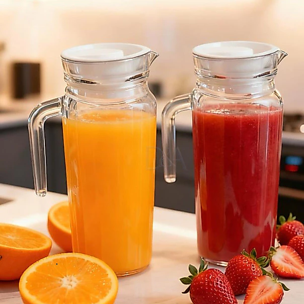 2 Jarras de Vidro Suíça 1L Com Tampa Água Suco Vidro Resistente 1 Ou 2 Jarras — imagem 1