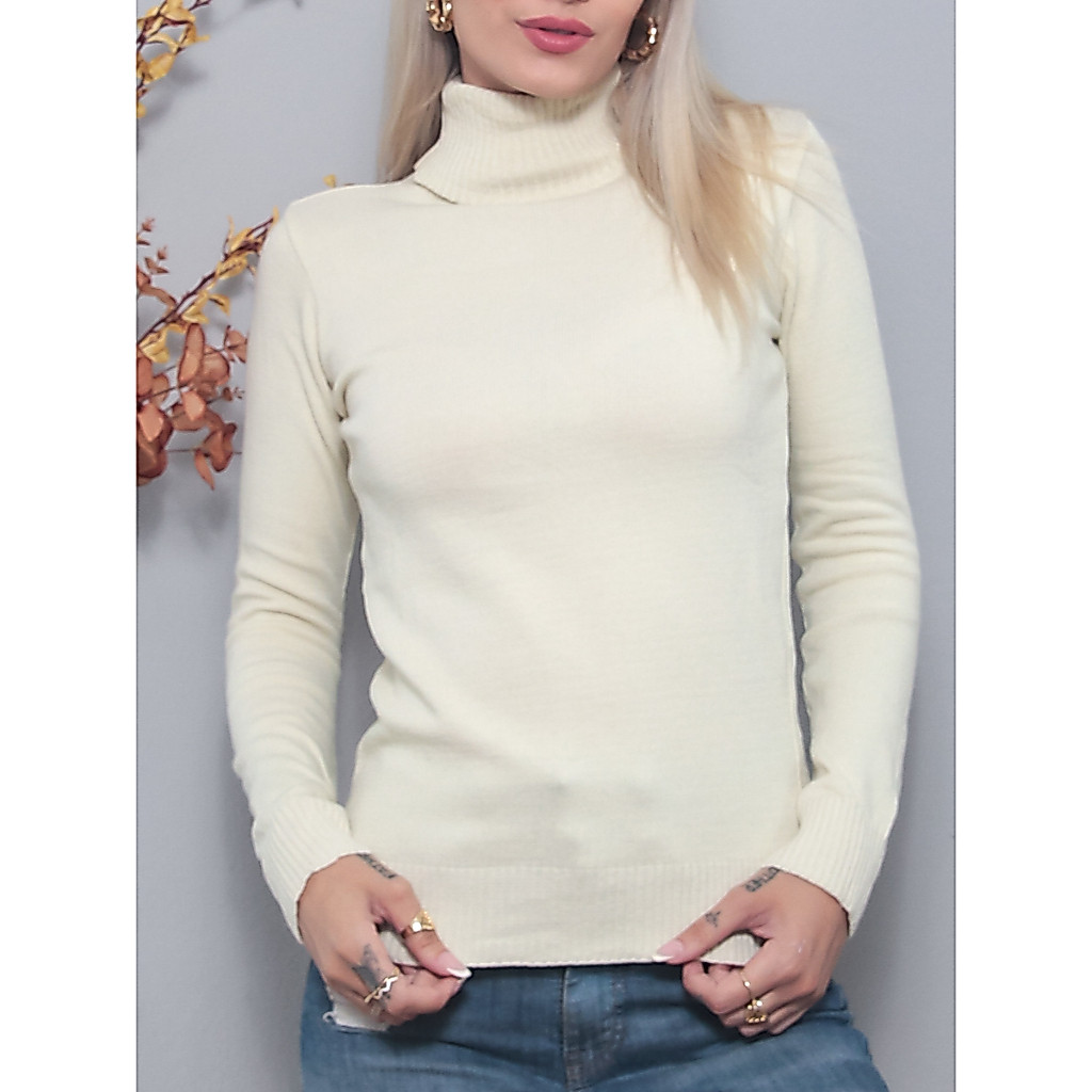 Maria W Modas Blusa Gola Alta Femininas Básica Tricô Cacharréu Cacharrel Suéter Gola Alta MW