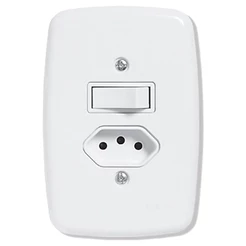 Interruptor Ideale Pluzie 1 Tecla Simples + 1 Tomada 2P+T - 10A com Placa 4X2 Branca