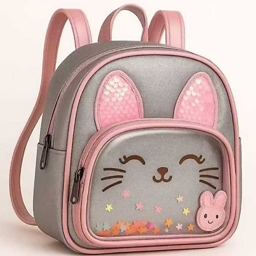 Mochila Infantil Gatinha Feminina com Lantejoulas Rosa Brilhante Para Meninas Presente Escola Passeio PRONTA,ENTREGA