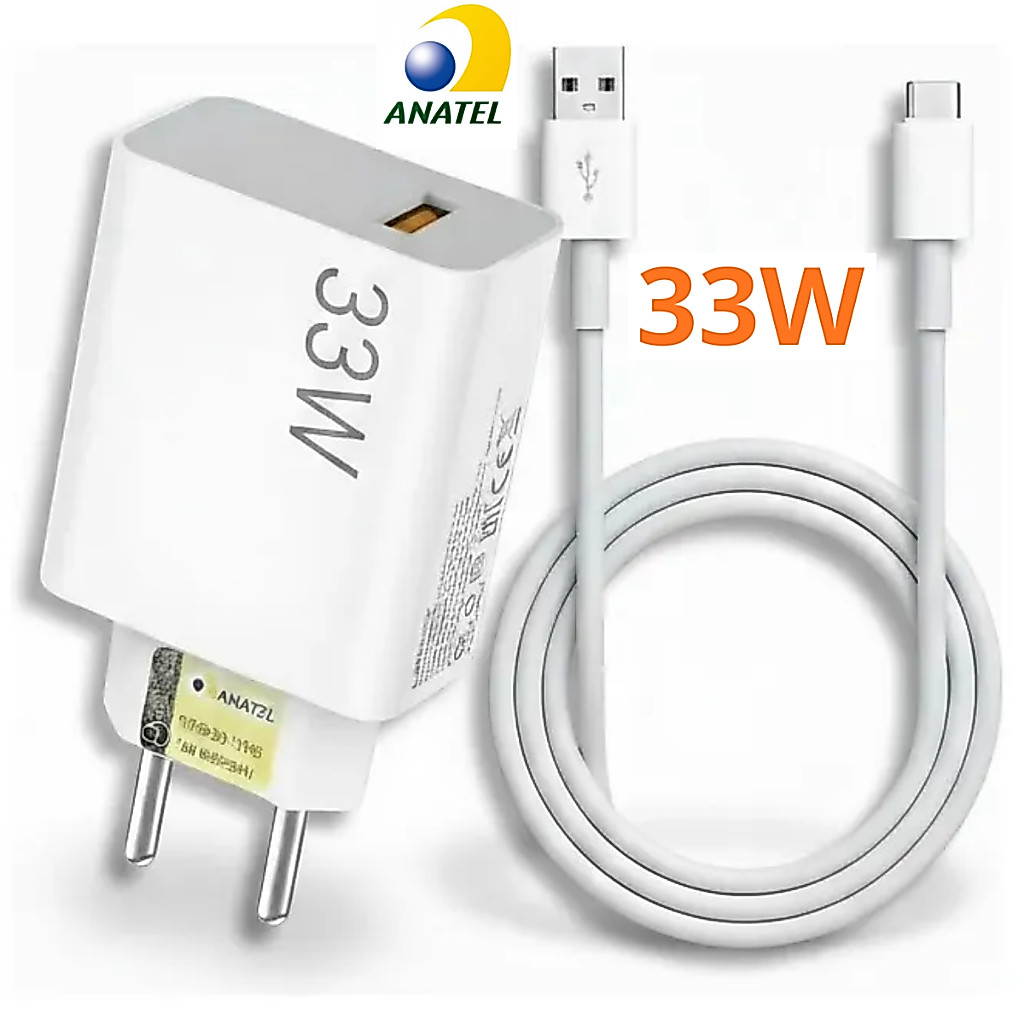 Carregador Turbo 33W para Xiaomi Redmi9 Mi 11 Lite Note 8 Pro Poco X4 Pro Poco X5 X6 Poco F1 Mi 8 Lite Carregador Tipo C