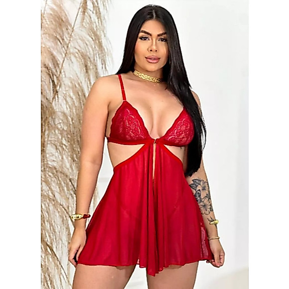Camisola Tule Com Calcinha De Regulagem Sexy Feminina