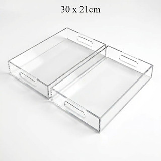 KIT 2 Ou 1 Bandeja De Acrílico 30 x 21cm Multiuso Organizador Transparente Com Alça Pegador