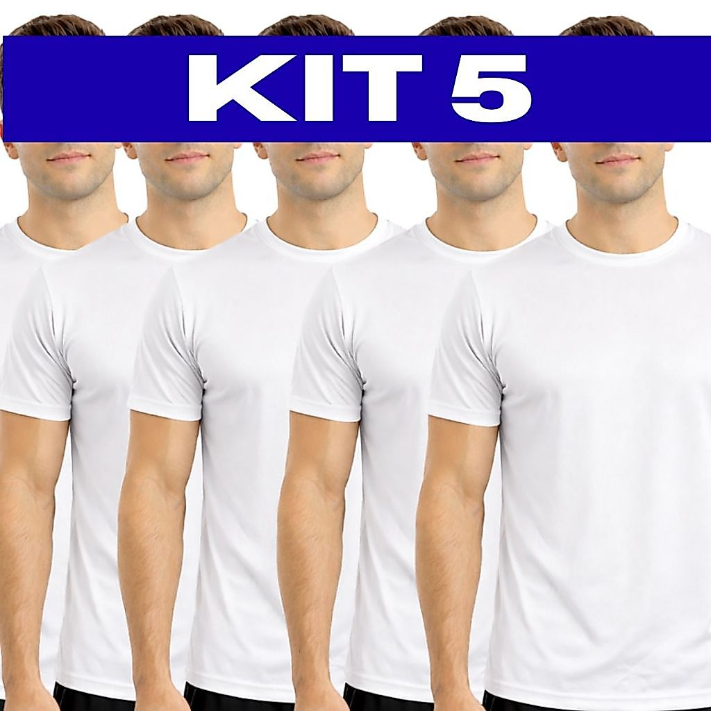 Kit 5 Camisetas Brancas Dry Fit 100% Poliéster para Sublimação