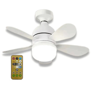 Ventilador Teto Lâmpada 80W Led Bocal E27 Ajustável Bivolt 5/pás 40 Cm Branco Plástico Sala Quarto Cozinha Escritorio