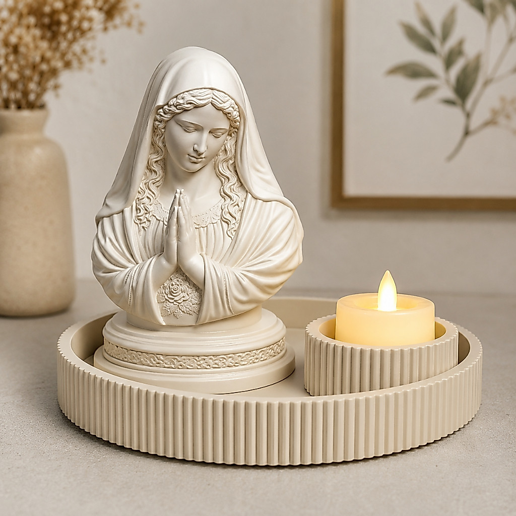 Virgem Maria Decorativa Kit Religioso Nossa Senhora Presente Católico Decoração Religiosa Vela LED Bandeja