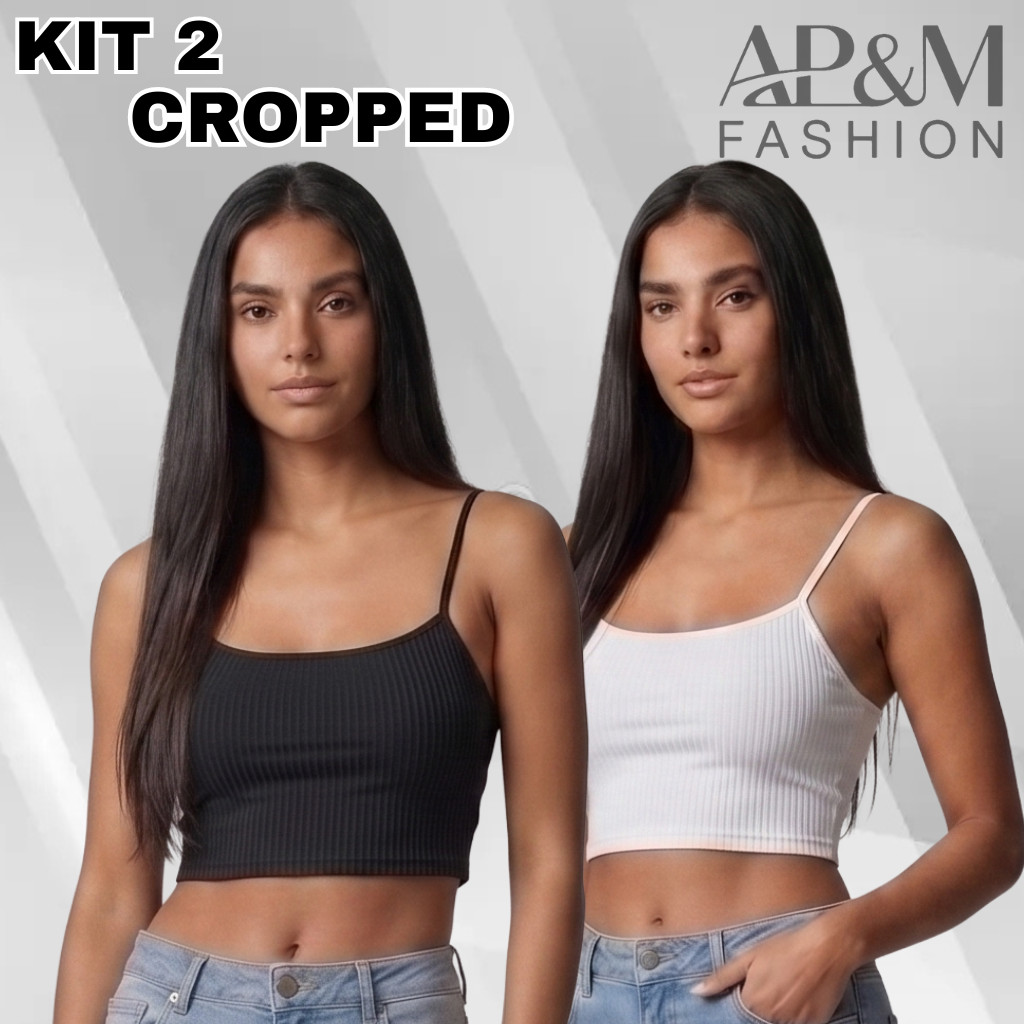 KIT 2 cropped top alcinha blusa feminina canelado Premium academia básico