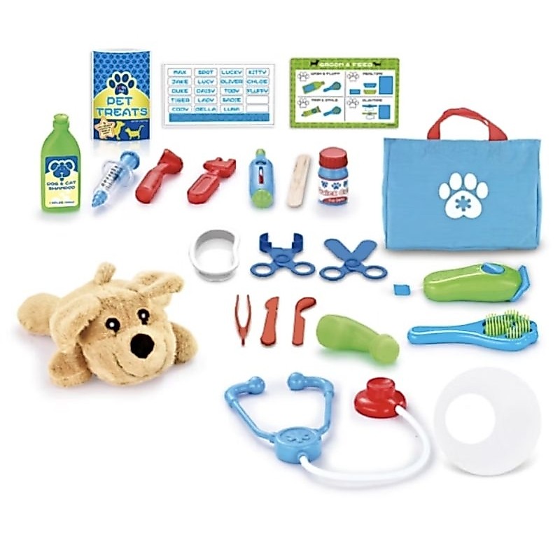 Kit Veterinário Infantil Completo com Cachorrinho de Pelúcia e Acessórios Maleta Médico Pet Brinquedo Educativo