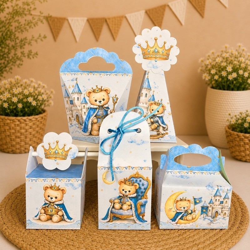 Kit Caixinhas personalizadas URSINHO PRINCIPE Lembrancinha Para Festa decoração aniversário- pegue e monte