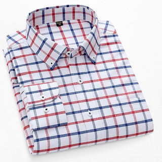 Camisa Social Masculina Casual de Manga Longa 100% Algodão Oxford Xadrez Corte Regular 0841 8863