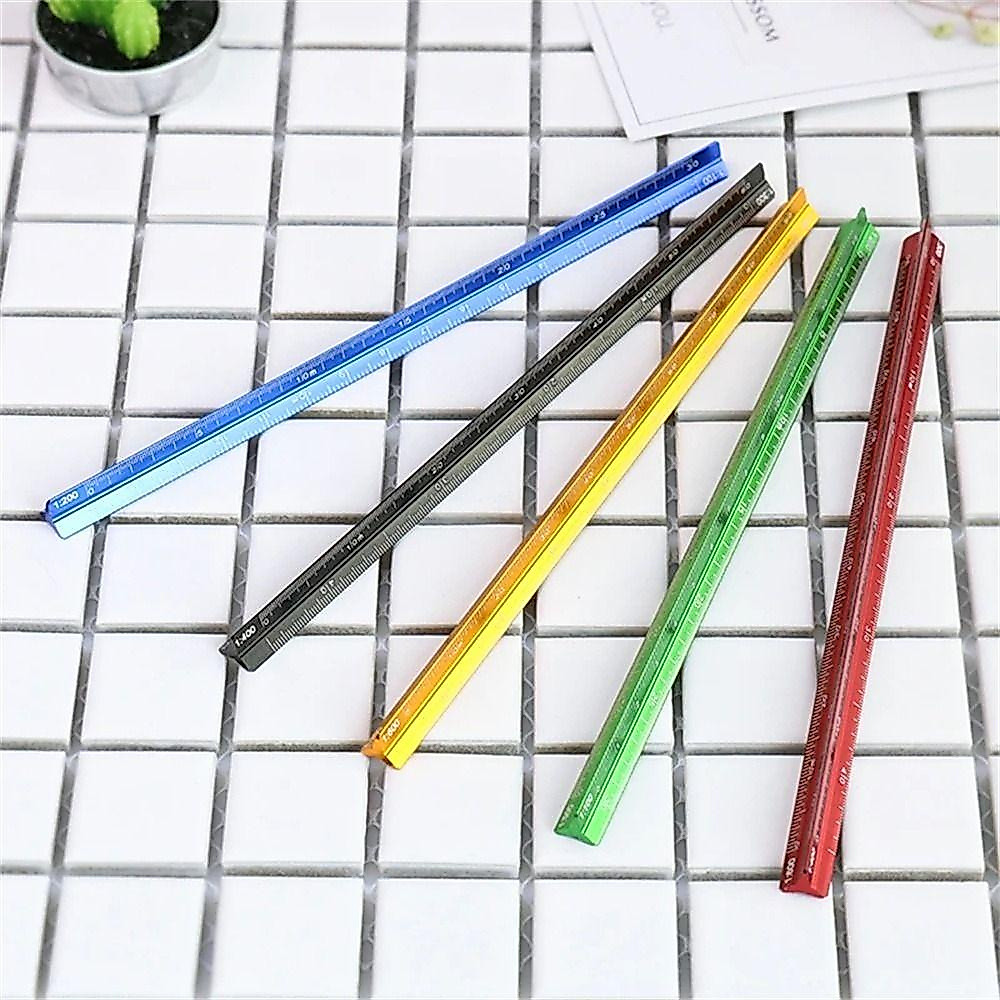Régua de medição, régua triangular, metal colorido liso, 15 cm e 30 cm