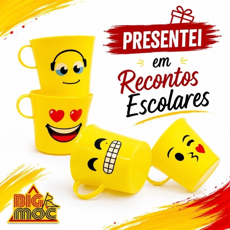 Kit Canecas Plasticas Emoji - com 4/12/20 -Divertidos Emoji