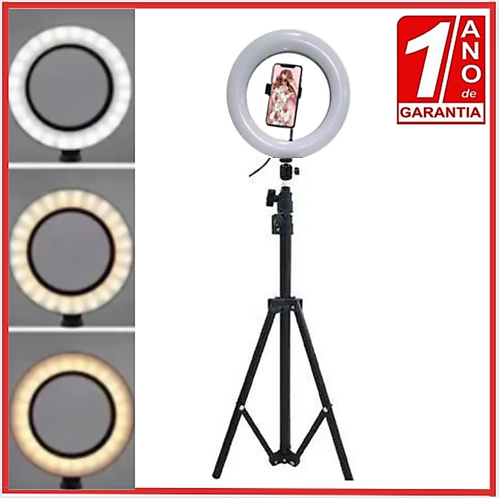 Ring Light Profissional 16cm ou 26cm com Tripé de 2,10m e 1 Ano de Garantia