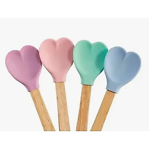 Espatulas Colher Formato Coração, Silicone Cabo Bambu Clink
