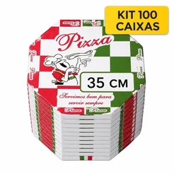 KIT 100 Caixas De Pizza N° 35 Oitavada Branco, Reforçada e Profissional.