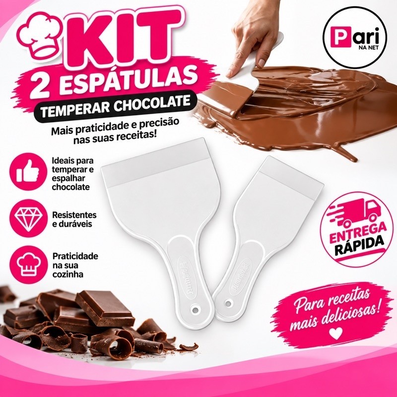 Kit 2 Espátulas De Confeiteiro Plástico Temperar Chocolate Confeitaria