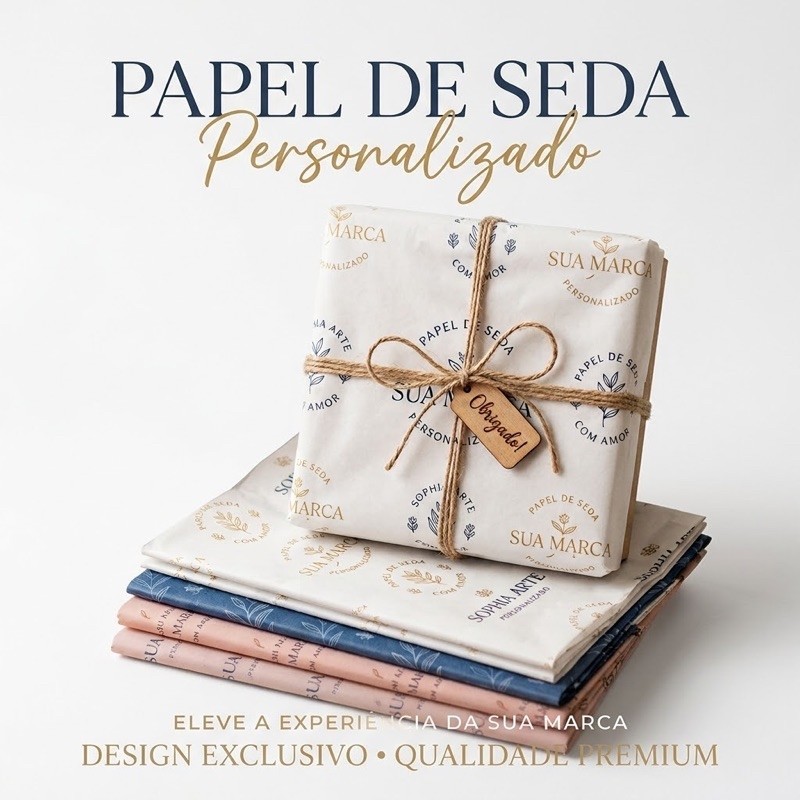 Kits Papel seda Personalizado com SUA MARCA - 60x30cm | 20, 50, 80 ou 120 unidades 50g