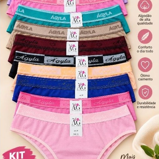 Calcinhas cintura alta de algodão kit com 5, confortável cós elástico estampado.