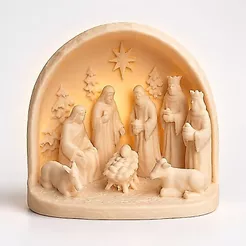 Presépio Luminária Natal Sagrada Família Reis Magos Decoração Vela LED Mini 10cm 3D