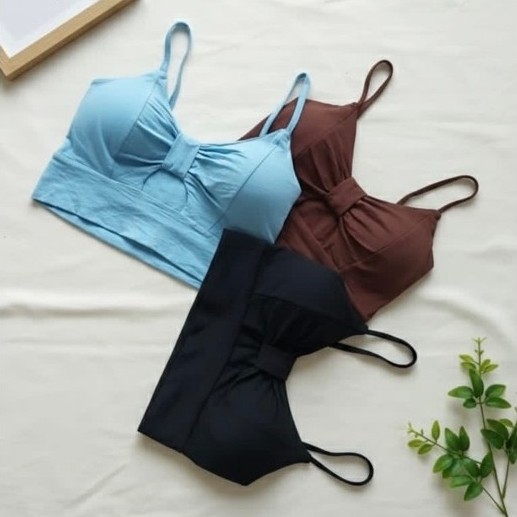 Top Cropped Feminino Com Bojo Detalhe Laço Nó Alça Fina Suplex Canelado Confortável Tendência