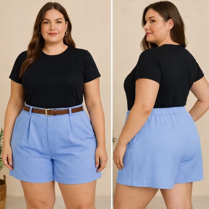 Short Feminino Alfaiataria Social Cintura Alta PROMOÇÃO Short Plus Size Roupa Plus Size Short Alfaiataria