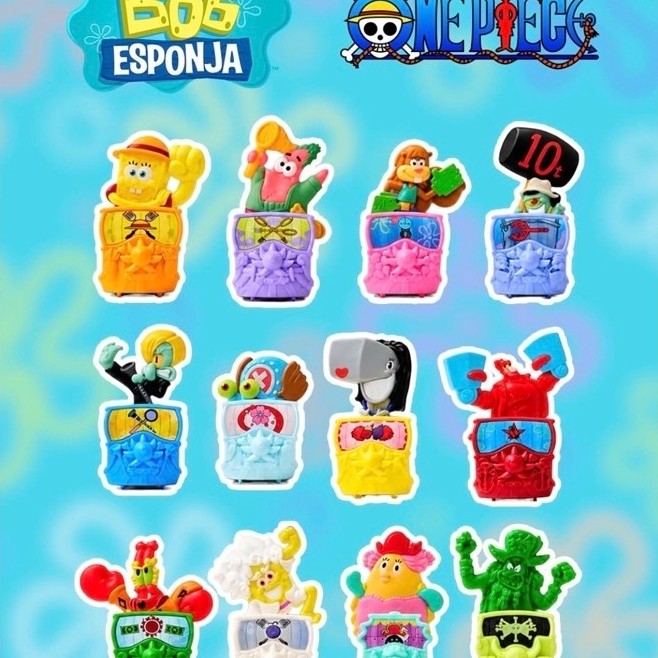 Bob Esponja x One Piece coleção original McDonald's 2026 Bonecos Colecionáveis