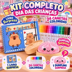 KIT Dia das Crianças 24 canetas + Squishy surpresa + Livro Para Colorir Rosa ou azul