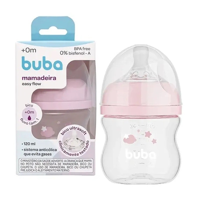 Mamadeira Buba Easy Flow Nuvem Azul ou rosa 120ml Anticólica +0m mamães bebê