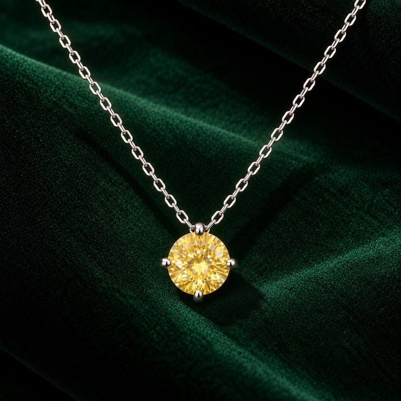 Colar Feminino Moissanite 8mm Amarelo em Prata 925