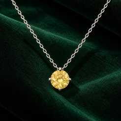 Colar Feminino Moissanite 8mm Amarelo em Prata 925